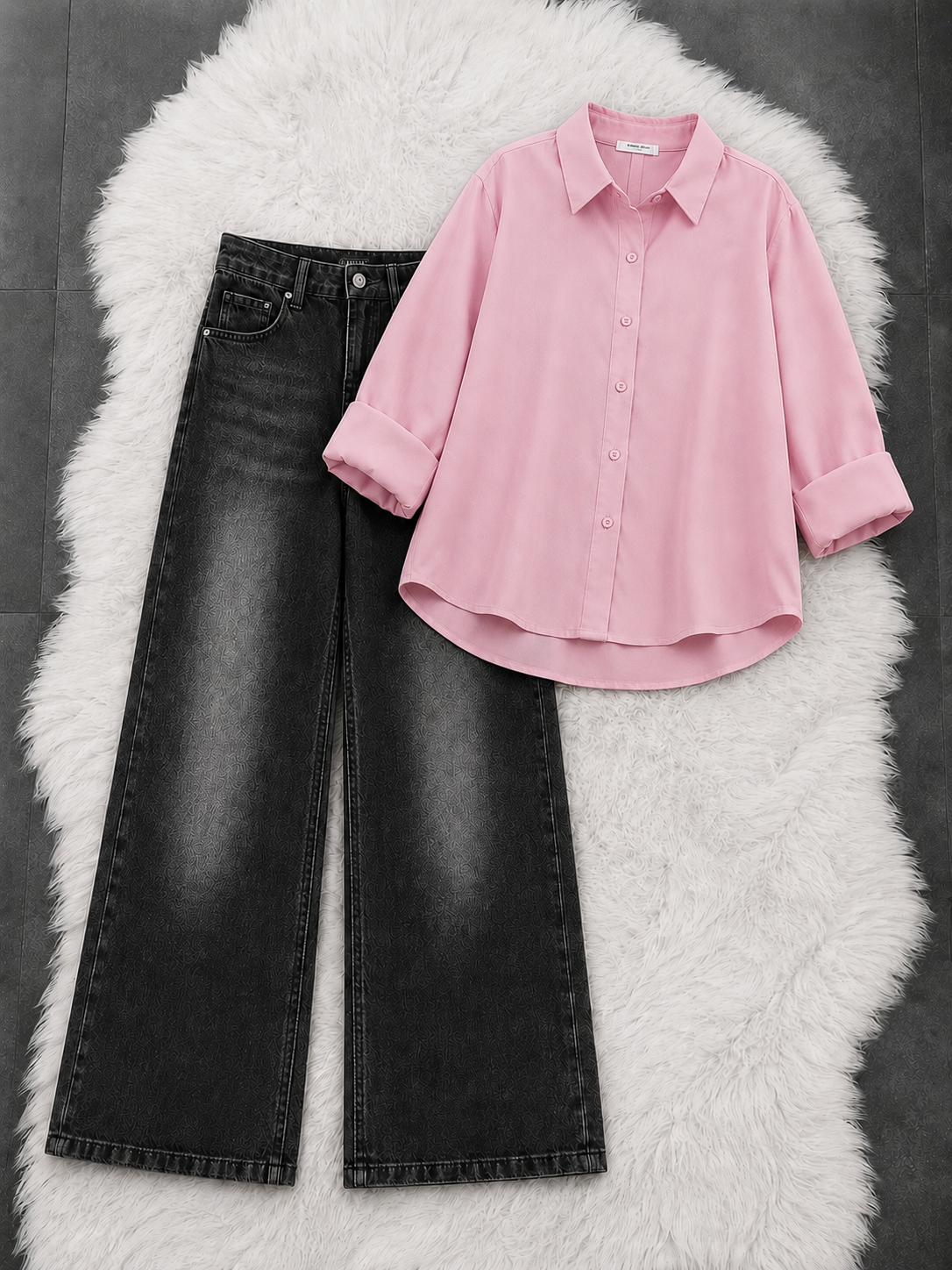 Button-Down Shirt With Black Vintage Wide Leg Jeans