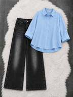 Button-Down Shirt With Black Vintage Wide Leg Jeans