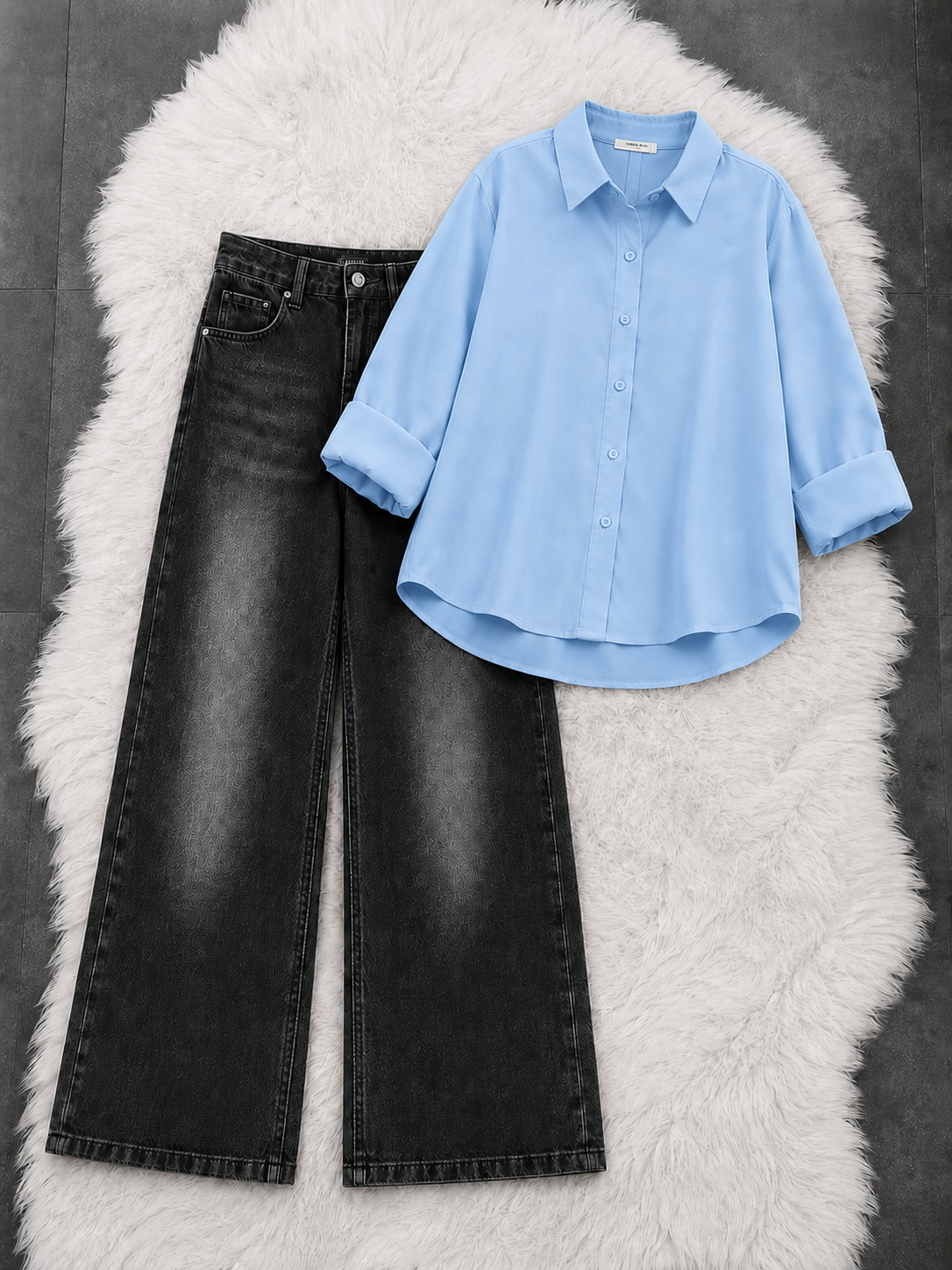 Button-Down Shirt With Black Vintage Wide Leg Jeans