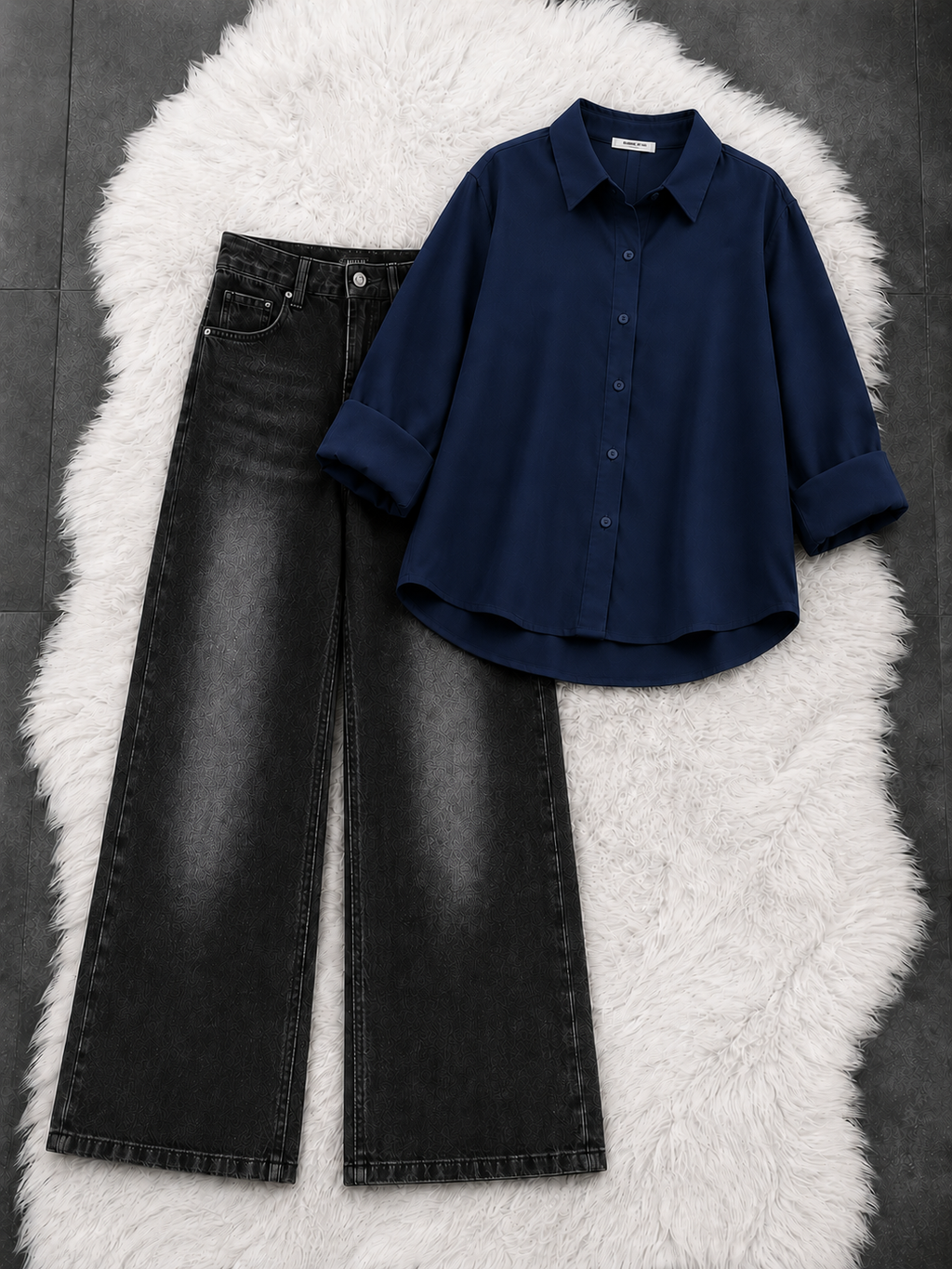 Button-Down Shirt With Black Vintage Wide Leg Jeans
