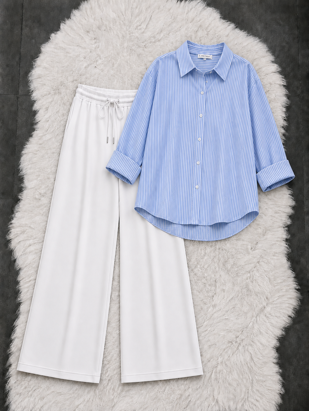 Lining Button Down Shirt With White Flapper Trouser