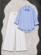 Lining Button Down Shirt With White Flapper Trouser