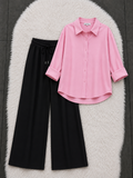 Pink Button Down Shirt With Black Flapper Trouser