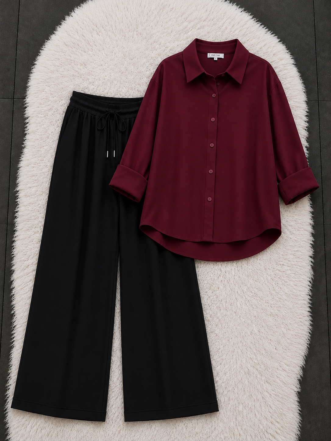 Maroon Button Down Shirt With Black Flapper Trouser