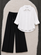White Button Down Shirt With Black Flapper Trouser