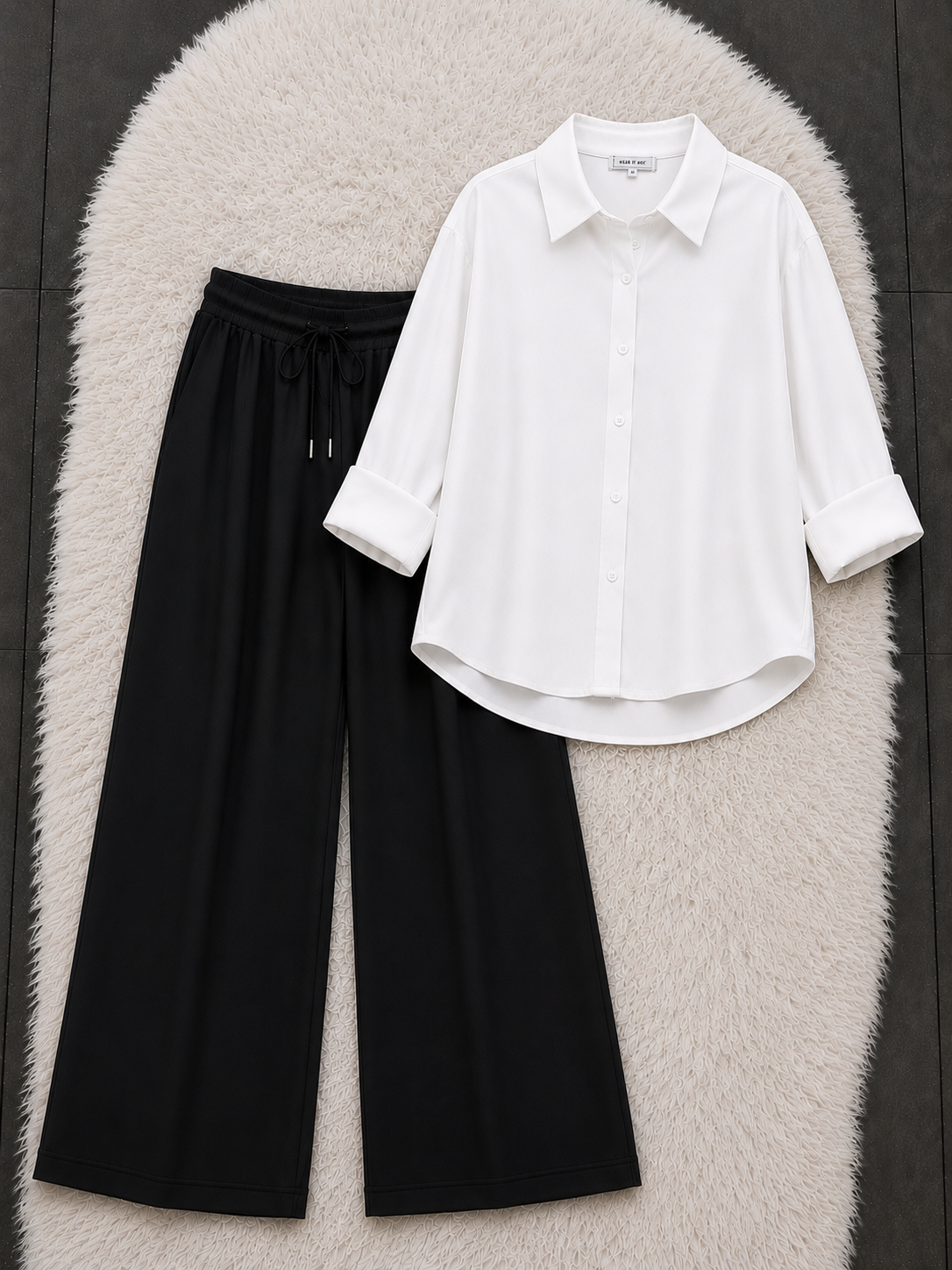 White Button Down Shirt With Black Flapper Trouser