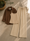 Brown Button Down Shirt With Beige Inner & Beige Flapper Trouser