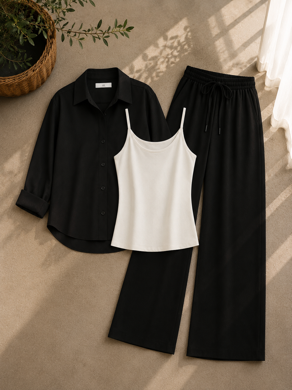Black Button Down Shirt With White Inner & Black Flapper Trouser