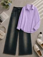 Lilac Button Down Shirt & Shaded Kaigreen Shaded Wide Leg Jeans