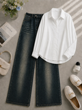 White Button Down Shirt & Shaded Kai-Green Shaded Wide Leg Jeans