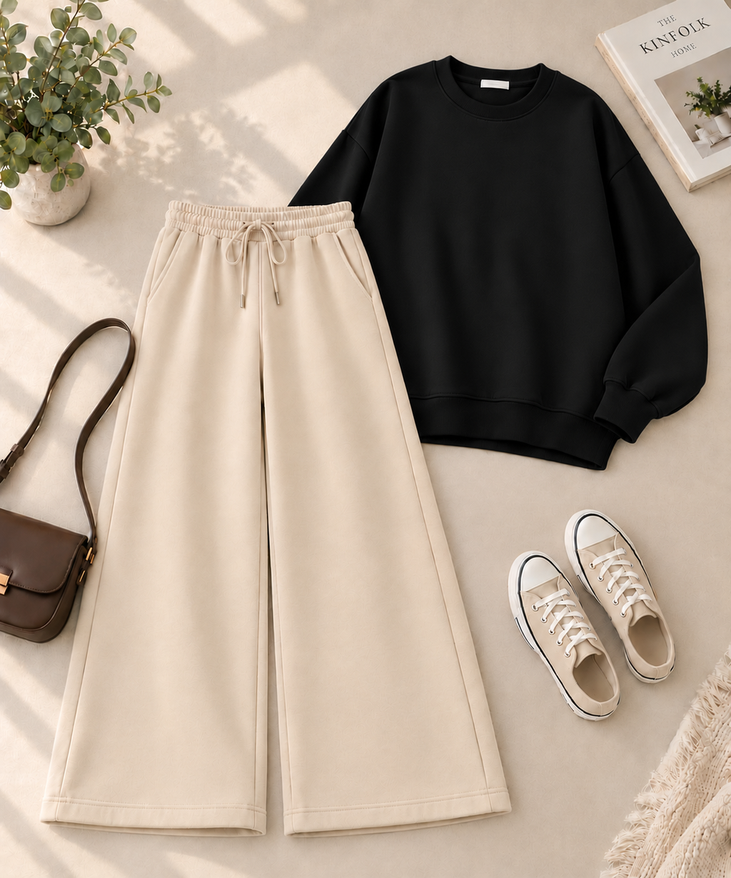 Sweatshirt with Beige Flapper Trouser