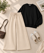 Sweatshirt with Beige Flapper Trouser