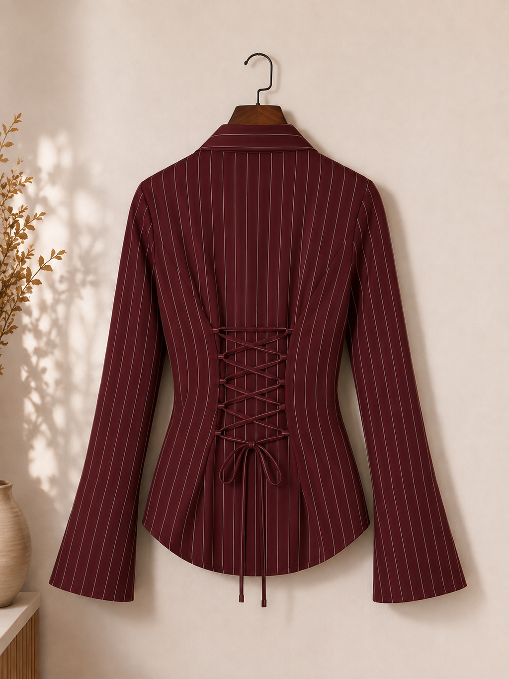 Wine Corset-Fitted Shirt With Flared Sleeves