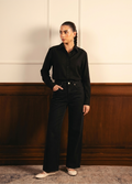 Black Button Down Shirt & Black Wide Leg Jeans