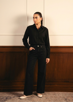 Black Button Down Shirt & Black Wide Leg Jeans