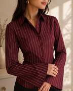 Wine Corset-Fitted Shirt With Flared Sleeves