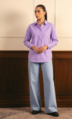 Lilac Button Down Shirt & Ice-Blue Wide Leg Jeans