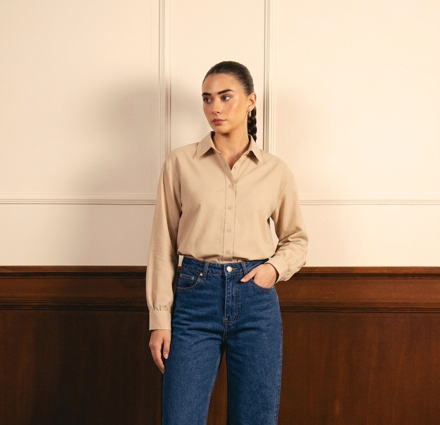 Beige Button Down Shirt