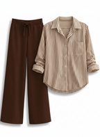BEIGE LINING BUTTON DOWN SHIRT WITH BROWN FLAPPER TROUSER