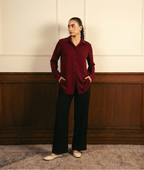 Maroon Button Down Shirt & Black Flapper Trouser