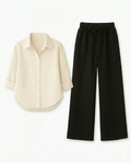 White Button Down Shirt With Black Flapper Trouser