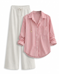 Baby Pink Lining Button Down Shirt With White Flapper Trouser