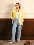 Lemon Button Down Shirt With Inner & Ice-Blue Wide Leg Jeans