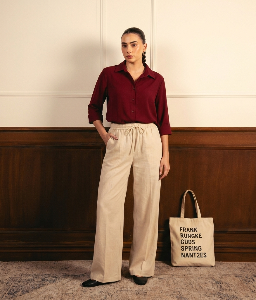 Maroon Button Down Shirt & Beige Flapper Trouser