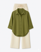 Olive Green Button Down Shirt & Beige Flapper