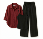 Maroon Button Down Shirt With Black Inner & Black Flapper Trouser