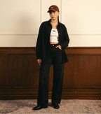 Black Button Down Shirt With White Inner & Black Wide Legs Jeans