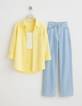 Lemon Button Down Shirt With Inner & Ice-Blue Wide Leg Jeans