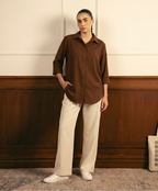 Brown Button Down Shirt & Beige Flapper Trouser