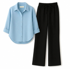 Sky Blue Button Down Shirt & Black Flapper Trouser