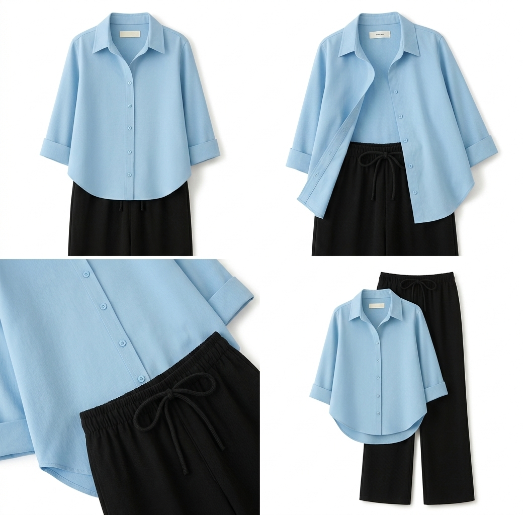 Sky Blue Button Down Shirt & Black Flapper Trouser