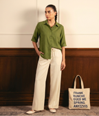 Olive Green Button Down Shirt & Beige Flapper