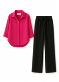 Hot Pink Button Down Shirt With Black Flapper Trouser