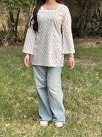 White Cherry Short kurti With Flared Sleeves