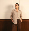 Beige & Brown Lining Button Down Shirt