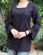 Black Cherry Short Kurti With Flared Sleeves
