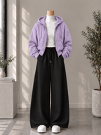 Zipper Hoodie with White High Neck & Black Flapper Trouser
