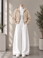 Zipper Hoodie with White High Neck & White Flapper Trouser