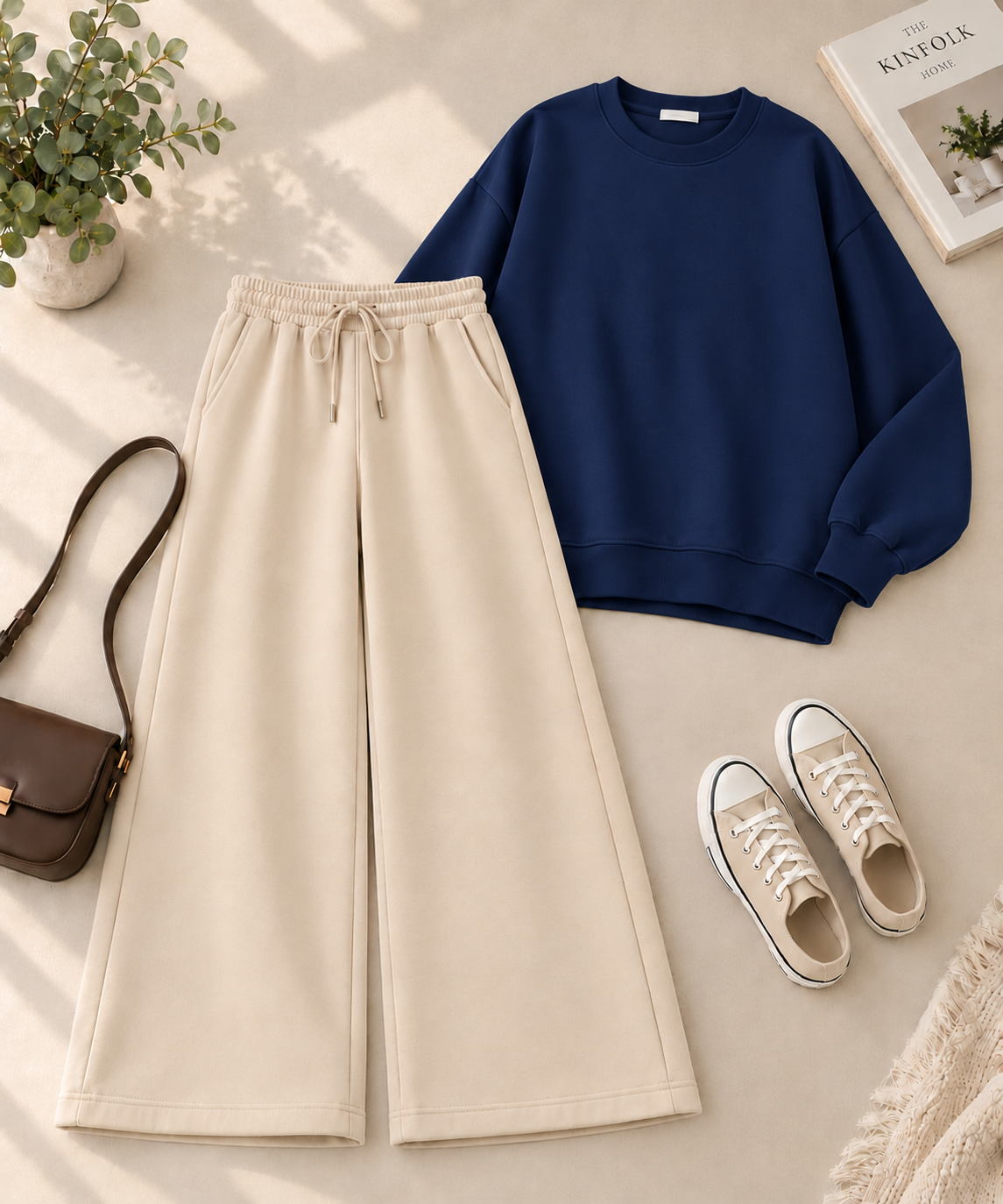 Sweatshirt with Beige Flapper Trouser