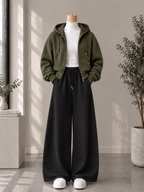 Zipper Hoodie with White High Neck & Black Flapper Trouser