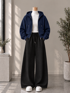 Zipper Hoodie with White High Neck & Black Flapper Trouser