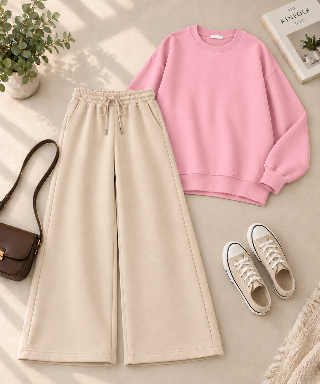 Sweatshirt with Beige Flapper Trouser