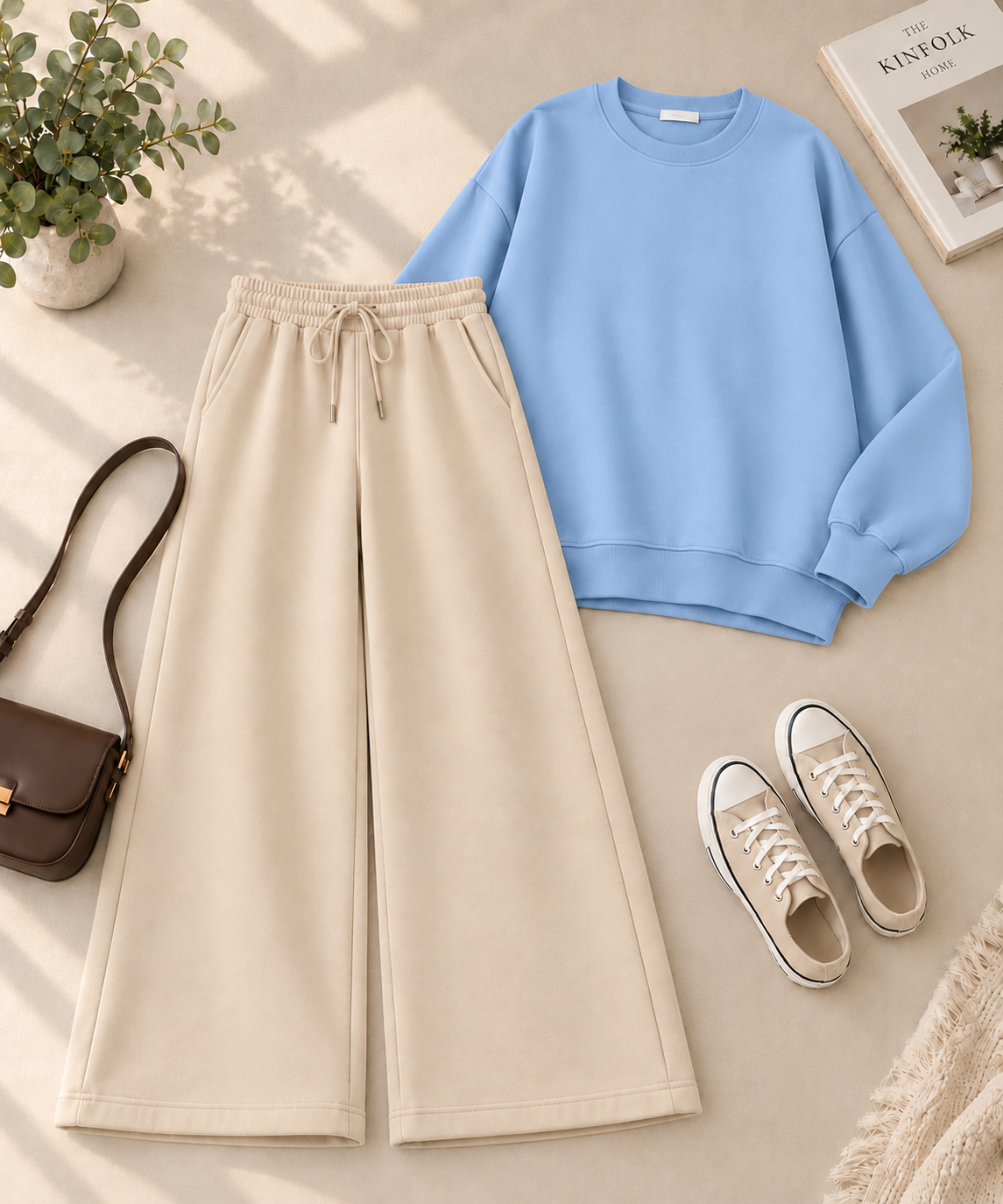 Sweatshirt with Beige Flapper Trouser