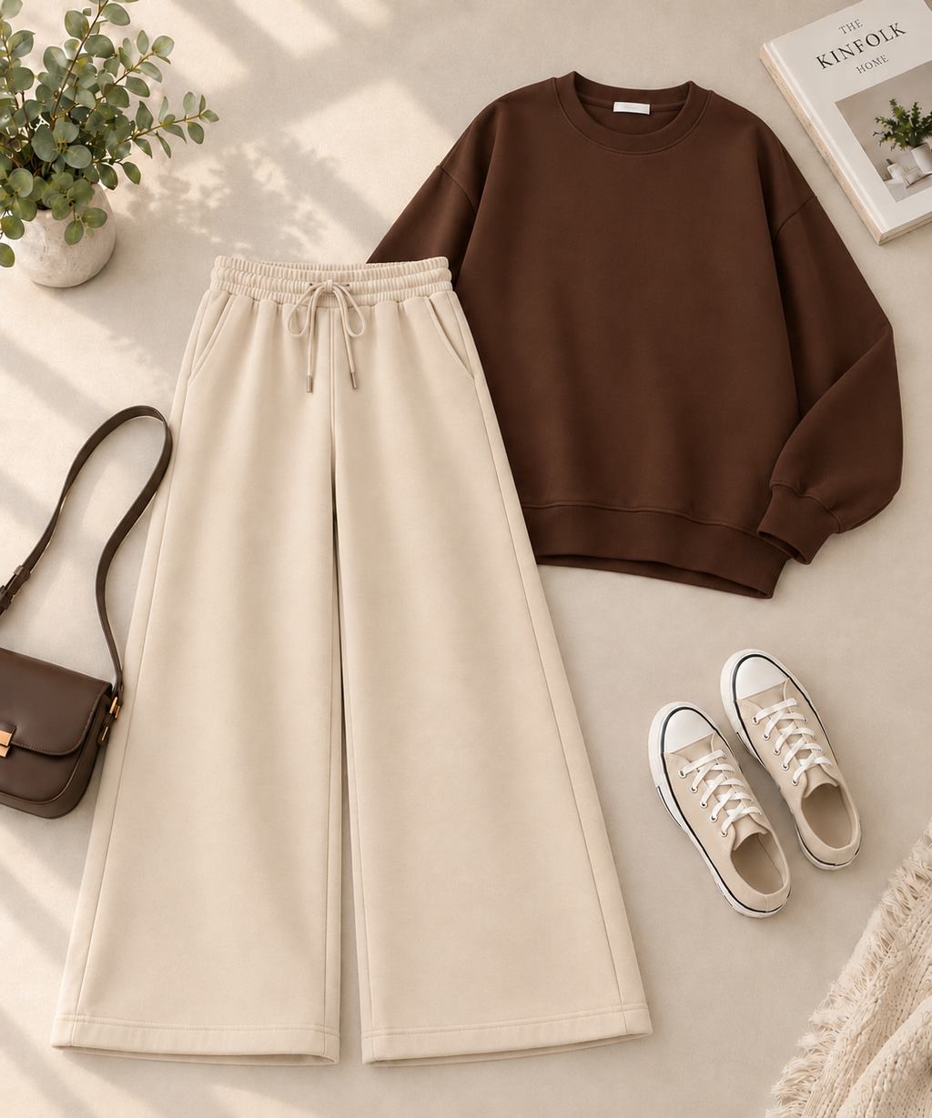 Sweatshirt with Beige Flapper Trouser