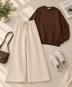 Sweatshirt with Beige Flapper Trouser