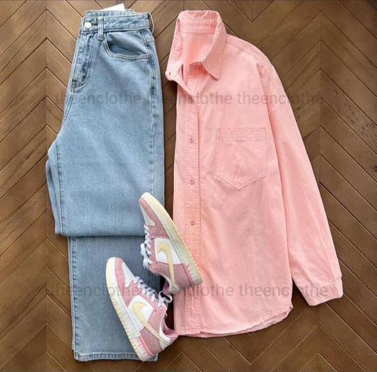 Buttom Down Shirt & Mom Fit Jeans